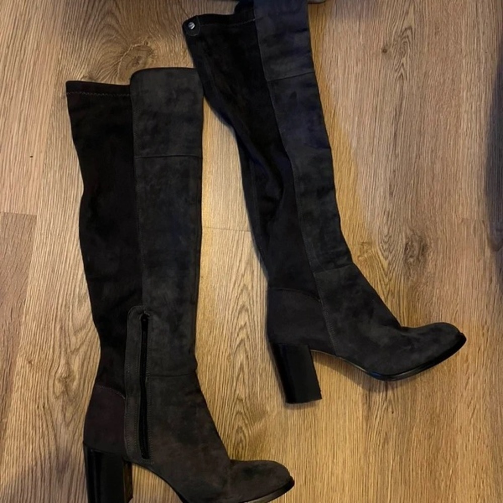 Dune London Black Suede Heeled Boots